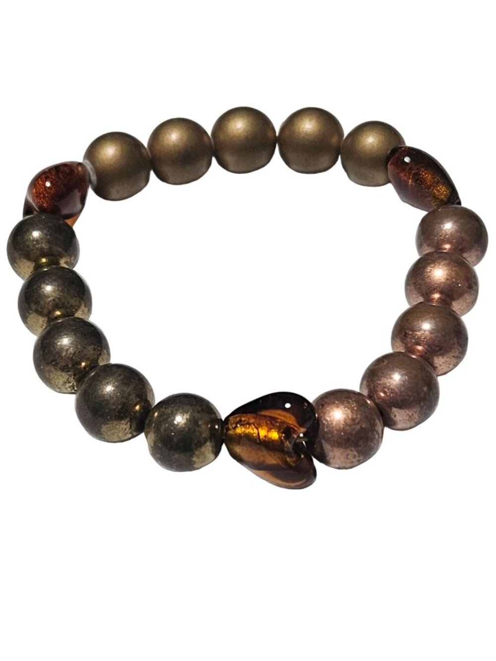 Boho Copper Metallic Tone Beaded Bracelet Stretch Heart Accent Fashion Jewelry